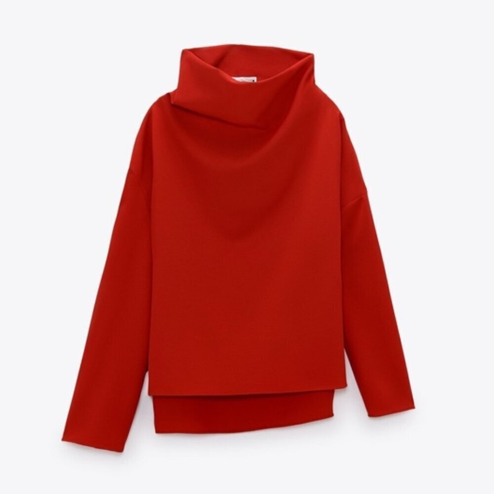 NWOT Red Zara Asymetrical Long Sleeve Cowl Top
